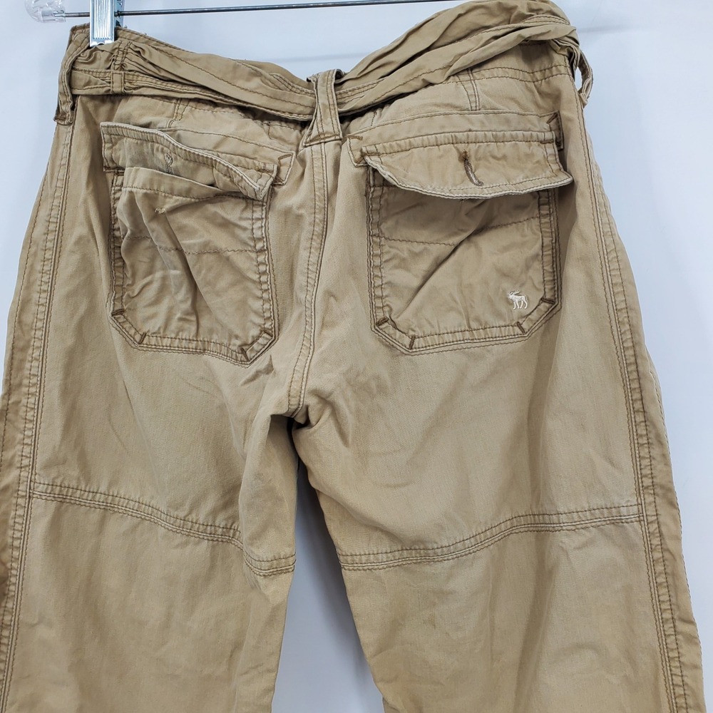 Vintage Abercrombie & Fitch Khaki Cargo Pants Tie Waist S Y2K Low Rise Wide Leg - Picture 13 of 14